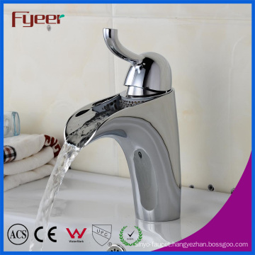 Fyeer Simple Chrome Plated Bathroom Wash Basin Brass Faucet Water Hot&Cold Mixer Tap